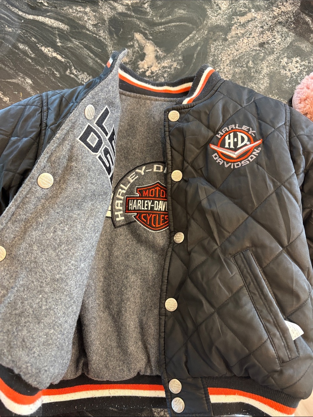 Harley-Davidson Kids Black Quilted Jacket with Orange Trim